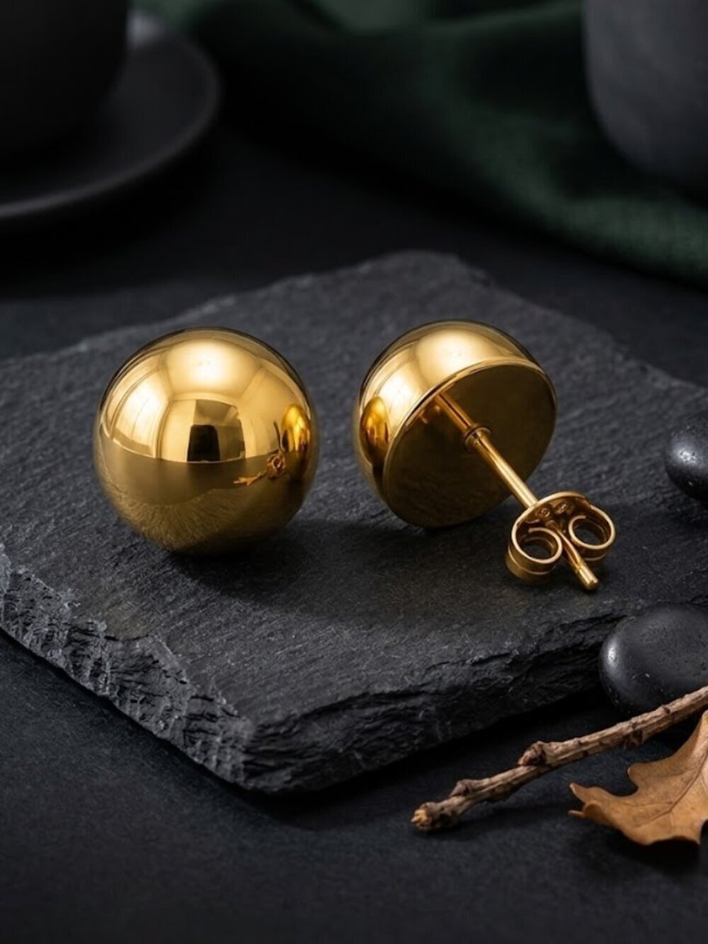 Gold Dome Stud Earrings Chunky Half Sphere Ball Clean Girl Stainless 0.5" - Picture 14 of 16